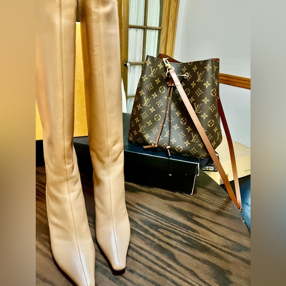 BNIB Jimmy Choo Agathe Agatha tall knee boot nude tan biscuit 7 heel pointed toe - Picture 6 of 9